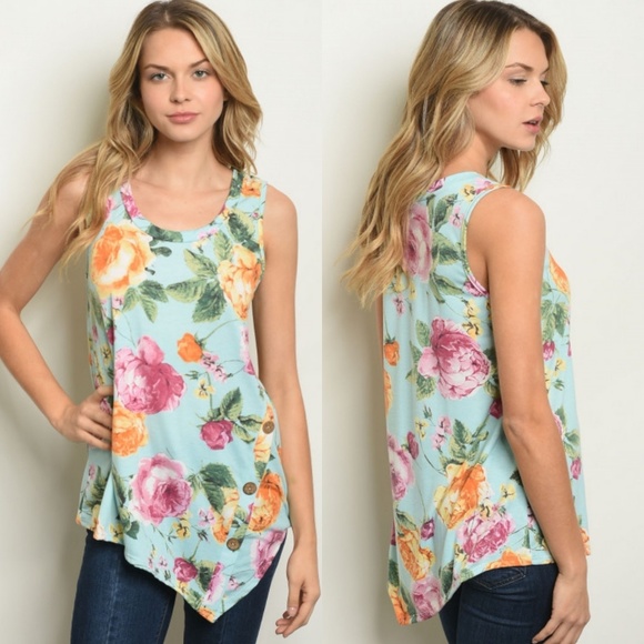 Tops - Floral asymmetrical tunic tank